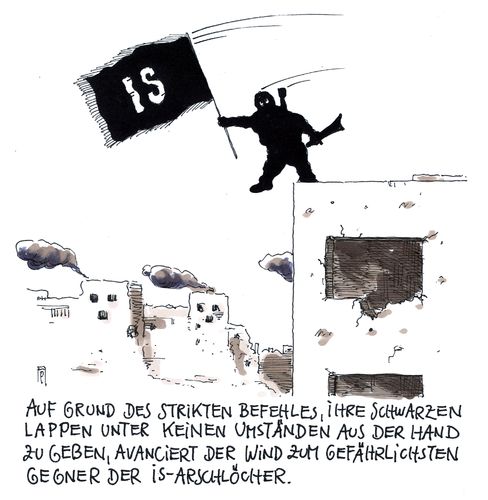 Cartoon: windgegner (medium) by Andreas Prüstel tagged andreas,karikatur,cartoon,flaggen,fahnen,wind,kobane,kurdengebiete,irak,dschihadisten,islamisten,syrien,terror,isis,is,pruestel,is,isis,terror,syrien,irak,kurdengebiete,kobane,wind,fahnen,flaggen,cartoon,karikatur,andreas,pruestel