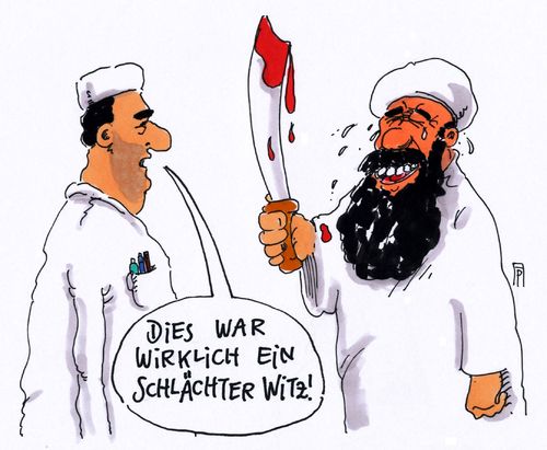 Cartoon: witz spezial (medium) by Andreas Prüstel tagged jahrestah,attentat,charlie,hebdo,islamisten,is,dchihadisten,enthauptungen,schlächter,witz,cartoon,karikatur,andreas,pruestel,jahrestah,attentat,charlie,hebdo,islamisten,is,dchihadisten,enthauptungen,schlächter,witz,cartoon,karikatur,andreas,pruestel