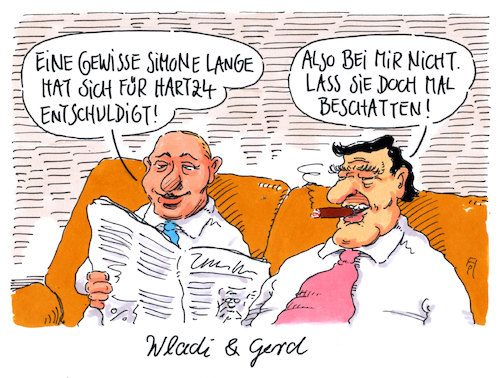 Cartoon: wladi und gerd (medium) by Andreas Prüstel tagged spd,simone,lange,hartz,vier,entschuldigung,agenda,zwanzigzehn,gerhard,schröder,putin,cartoon,karikatur,andreas,pruestel,spd,simone,lange,hartz,vier,entschuldigung,agenda,zwanzigzehn,gerhard,schröder,putin,cartoon,karikatur,andreas,pruestel