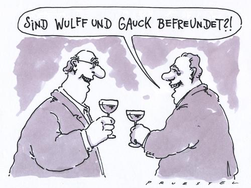 Cartoon: wulff und gauck (medium) by Andreas Prüstel tagged gauck,wulff,bundespräsidentenamt,bundespräsident,gauck,bundespräsident,bellevue,wahl,nachfolger,wulff