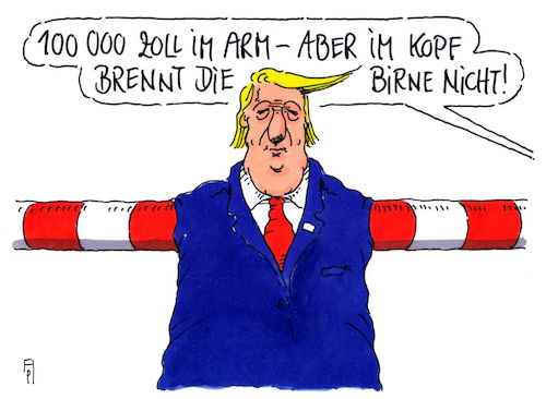 Cartoon: zollmeister (medium) by Andreas Prüstel tagged usa,trump,strafzölle,eu,handelskrieg,cartoon,karikatur,andreas,pruestel,usa,trump,strafzölle,eu,handelskrieg,cartoon,karikatur,andreas,pruestel