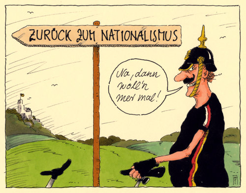 Cartoon: zurück (medium) by Andreas Prüstel tagged europa,nationalismus,eu,euro,griechenland,deutschland,pickelhaube,cartoon,karikatur,andreas,pruestel,europa,nationalismus,eu,euro,griechenland,deutschland,pickelhaube,cartoon,karikatur,andreas,pruestel