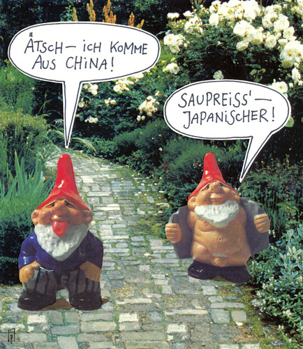 Cartoon: zwergendialog (medium) by Andreas Prüstel tagged gartenzwerge,garten,bayrisch,china,japan,preussen,cartoon,collage,andreas,pruestel,gartenzwerge,garten,bayrisch,china,japan,preussen,cartoon,collage,andreas,pruestel