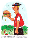 Cartoon: agglomeration (small) by Andreas Prüstel tagged agglomeration,agglo,appenzellinnerrhoden,schweiz,tracht,fastfood,bigmac,mcdonalds