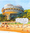 Cartoon: doppeldoppel (small) by Andreas Prüstel tagged kreissäge,doppelkreissäge,unfall,ferienhotel,architektur