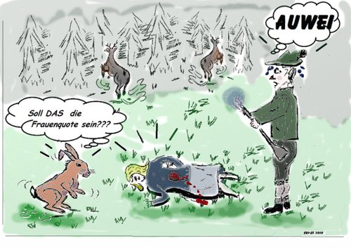 Cartoon: Frauenquote (medium) by KRI-SE tagged gehalt,mann,frau,gelaufen,dumm,name,hase,waidmannsheil,halali,emanzipation,frauentag,quote,frauenquote