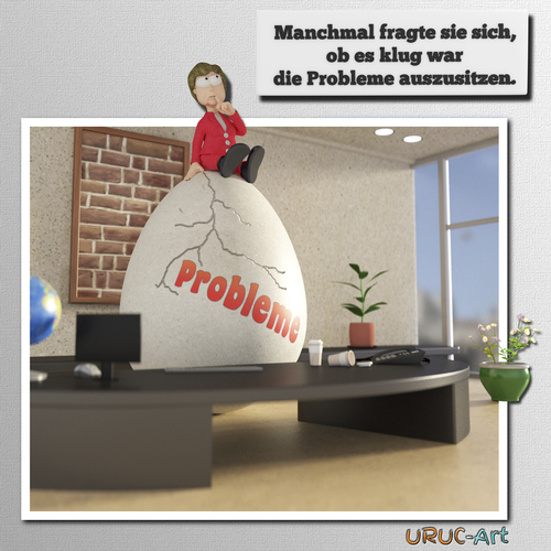 Cartoon: Aussitzen (medium) by uruc-art tagged politik,merkel,probleme,lustig,neu,3d,uruc,art