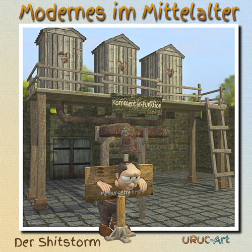 Cartoon: Shitstorm (medium) by uruc-art tagged sthitstorm,cartoon,internet,netz,mittelalter,uruc,art,klo,wc,pranger