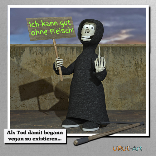 Cartoon: Tod goes Vegan (medium) by uruc-art tagged böse,sense,lustig,schwarz,tot,tod,vegan
