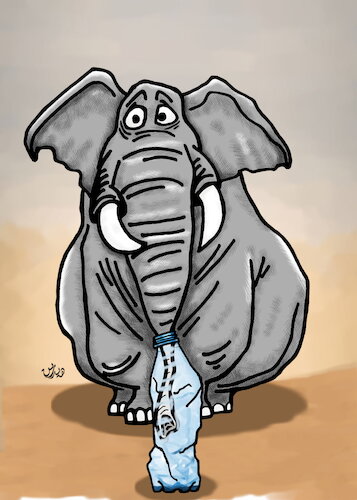 Cartoon: Water nature and creatures (medium) by handren khoshnaw tagged handren,khoshnaw,elephant,nature,water,human,environment,weather