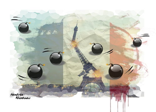 Cartoon: terrorist bombing paris 2015 (medium) by handren khoshnaw tagged bombing,terror,paris,khoshnaw,handren