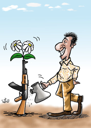 Cartoon: yes for peace no for war cartoon (medium) by handren khoshnaw tagged handren,khoshnaw,war,peace,cartoon,caricature,weapon,rose,flower,life,for