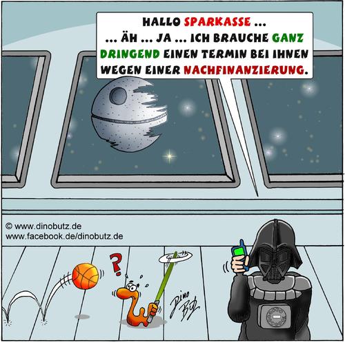 Cartoon: Finanzierung (medium) by Dino tagged dino,darthvader,film,bauen,geld,kredit,bank,sparkasse,starwars,finanzierung