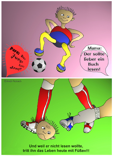 Cartoon: Fußball und Bildung (medium) by Aneli Fiebach tagged sport,fußball,männer,bildung,spiele,frauen