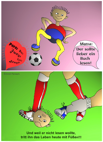 Cartoon: Fußball und Bildung (medium) by Aneli Fiebach tagged sport,fußball,männer,bildung,spiele,frauen