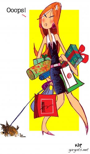 Cartoon: Ooops! (medium) by kap tagged girl,dog,shit,shopping,kap,compras,perrito,moda,regalos,gift