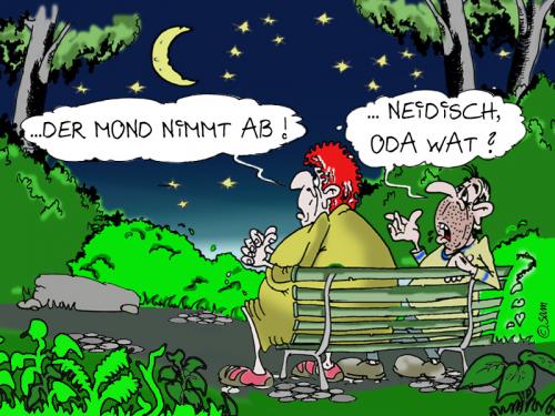 Cartoon: der mond nimmt ab (medium) by sam tagged beziehung,bunt,cartoon,character,frau,mann,home,kinder,man,woman