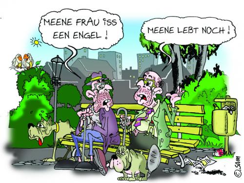 Cartoon: meine frau ist ein engel (medium) by sam tagged mann,frau,liebve,sam,bunt,character,woman,ehe