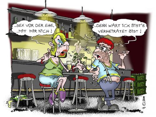 Cartoon: sex vor der ehe (medium) by sam tagged frau,mann,beziehung,sam,bund,character,woman,man,leibe,bier,lustig,