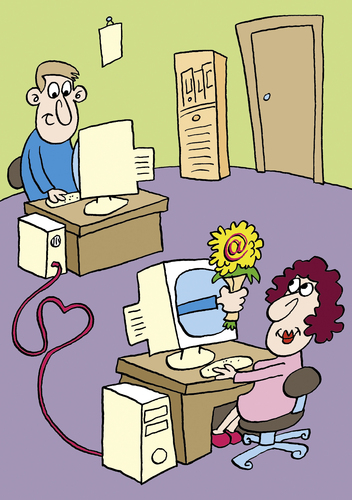Cartoon: Mails (medium) by astaltoons tagged mails,computer,büroarbeit,blumen,belohnung,mann,frau,büro