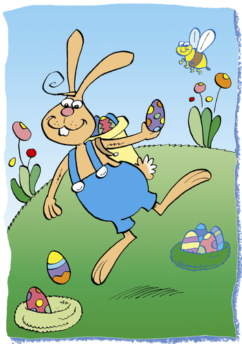 Cartoon: Osterhase (medium) by astaltoons tagged ostern,osterhase,ostereier,eier,hase,bunt,wiese,biene