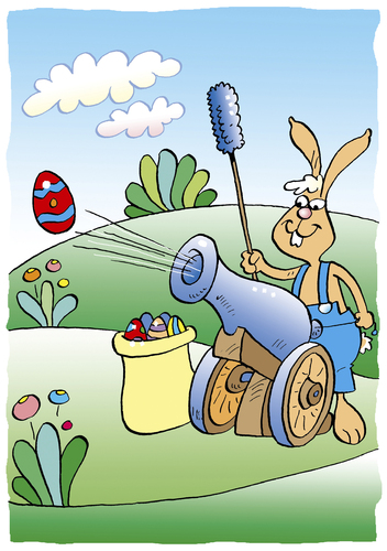 Cartoon: Osterhase (medium) by astaltoons tagged ostern,osterhase,osterei,bunt,wiese,kanone