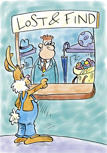 Cartoon: Osterhase (medium) by astaltoons tagged ostern,osterhase,fundbüro,eier,ostereier