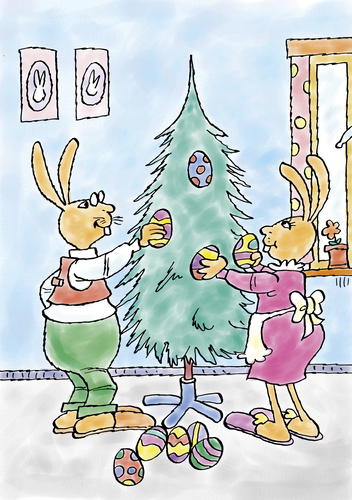 Cartoon: Osterhase (medium) by astaltoons tagged ostern,osterhase,weihnachtshase,tannenbaum,eier,weihnachtseier,ostereier,häsin