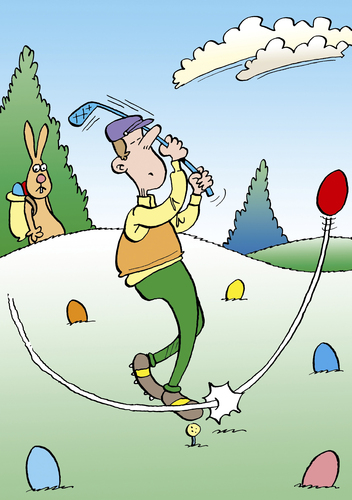 Cartoon: Osterhase (medium) by astaltoons tagged ostern,osterhase,eier,bunt,golf,wiese,mann