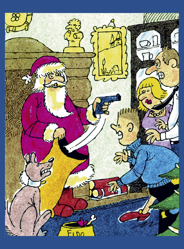 Cartoon: Weihnachten (medium) by astaltoons tagged weihnachten,weihnachtsmann,geschenke,hund,waffe,überfall,familie,sack