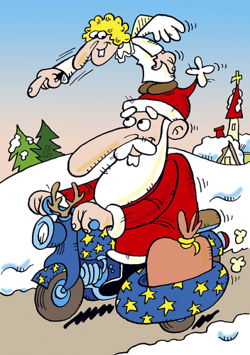 Cartoon: Weihnachten (medium) by astaltoons tagged weihnachten,weihnachtsmann,motorrad,engel,kirche,schnee,beiwagen