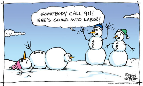 Cartoon: Call 911! (medium) by JohnBellArt tagged 911,labor,child,birth,snowman,help,emergency