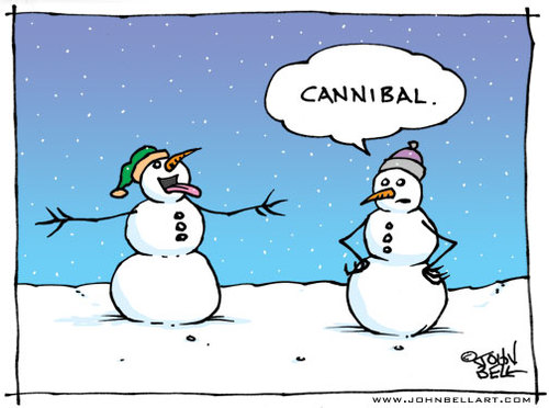 Cartoon: Cannibal (medium) by JohnBellArt tagged snowman,snowflake,cannibal,tongue,eat