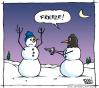 Cartoon: Freeze! (small) by JohnBellArt tagged snowman snowmen freeze robber thief gun mask