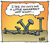 Cartoon: Hammered (small) by JohnBellArt tagged nails,hammered,drunk,bent,wood,drink,intoxication,alcohol