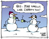 Cartoon: Smells Like Carrots (small) by JohnBellArt tagged snowman,carrot,coffee,smell,aroma,nose,snowmen,sniff,humor,surprise