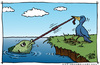 Cartoon: The Struggle (small) by JohnBellArt tagged struggle,bird,fish,worm,tug,pull,equal,desires,power,victim