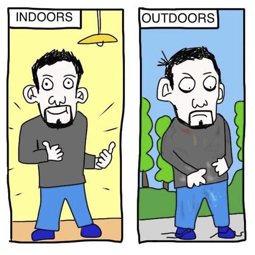 Cartoon: outdoor stains (medium) by mypenleaks tagged outdoors,indoors,light,idiot,gross,messy,stains