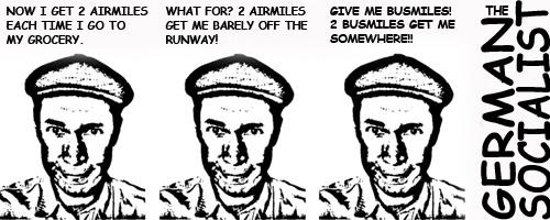 Cartoon: Airmiles (medium) by the german socialist tagged travel,airmilles,grocery,supermarket,german,socialist,bus,plane,food,store,runway