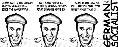 Cartoon: German Army (medium) by the german socialist tagged german,army,obama,kill,troops,speach,berlin,afghanistan,bush,iraq