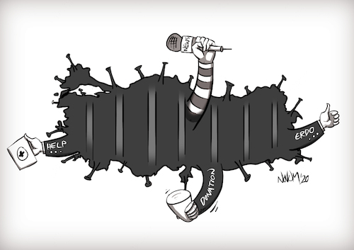 Cartoon: Corona in der Türkei 2.0 (medium) by INovumI tagged türkei,corona,gefängnis,spenden,jail,donation,erdogan