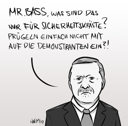 Cartoon: Erdogan lädt Bass vor (medium) by INovumI tagged recep,tayyip,erdogan,botschafter,türkei,john,bass,demonstranten,bodyguard,sicherheitskräfte,leibwächter,haftbefehl,ambassador,united,states,turkey