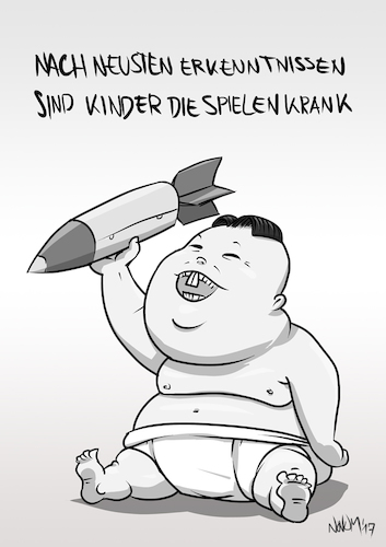 Cartoon: Kinder die spielen sind krank (medium) by INovumI tagged kim,jong,un,kimjongun,atomsprengkopf,atomwaffe,langstreckenrakete,rakete,usa,trump