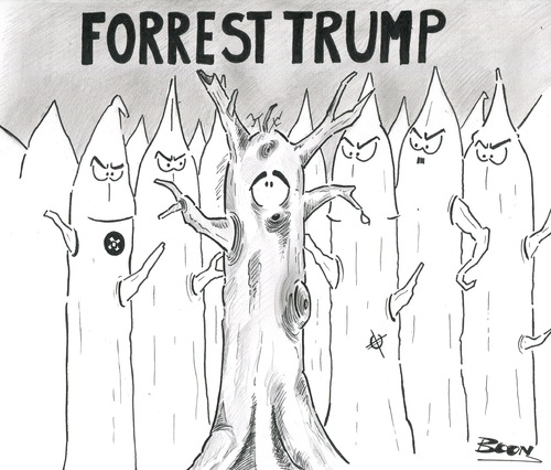Cartoon: Forrest Trump (medium) by Boon tagged republican,racism,forrest,tree,cartoon,usa,elections,trump,political