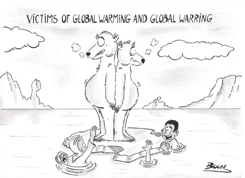 Cartoon: Global Warming Global Warring (medium) by Boon tagged ice,crisis,bear,polar,refugee,war,warming,global