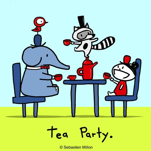 Cartoon: Tea Party. (medium) by sebreg tagged elephant,raccoon,silly,tea,party,humor,fun