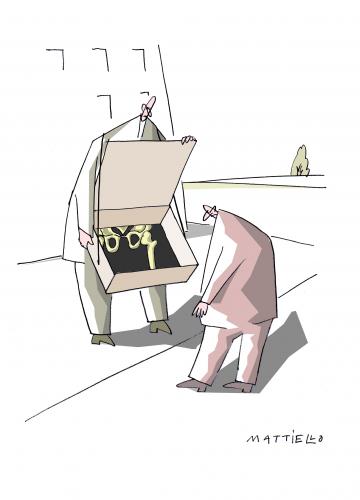 Cartoon: Bauchladen (medium) by Mattiello tagged mann,bauchladen,knochen,november,hinfälligkeit,morbidität