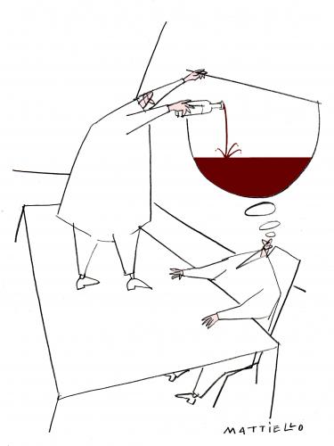 Cartoon: Einschenken (medium) by Mattiello tagged männer,gedanken,alkohol,seilschaft,mann,männer,alkohol,inspiration,trinken,getränk,wein,gesellschaft,gedanken,idee,eingebung,nachschenken,nachfüllen,einschenken,gastronomie,betrunken,alkoholsucht,abhängigkeit,sucht,droge,füttern