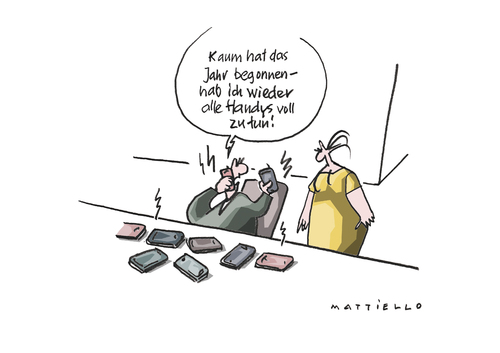 Cartoon: Handys (medium) by Mattiello tagged arbeitswelt,alltag,büro,privat,kommunikation,handys,natel,mobiltedlefon,mann,frau,smartphone,arbeitswelt,alltag,büro,privat,kommunikation,handys,natel,mobiltedlefon,mann,frau,smartphone