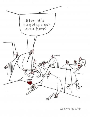 Cartoon: Hauptspeise (medium) by Mattiello tagged essen,restaurant,gast,speisen,menu,gastronomie,essen,restaurant,gast,speise,menü,ober,kellner,bestellung,nahrung,ernährung,hauptspeise,mahlzeit,mittagessen,diät